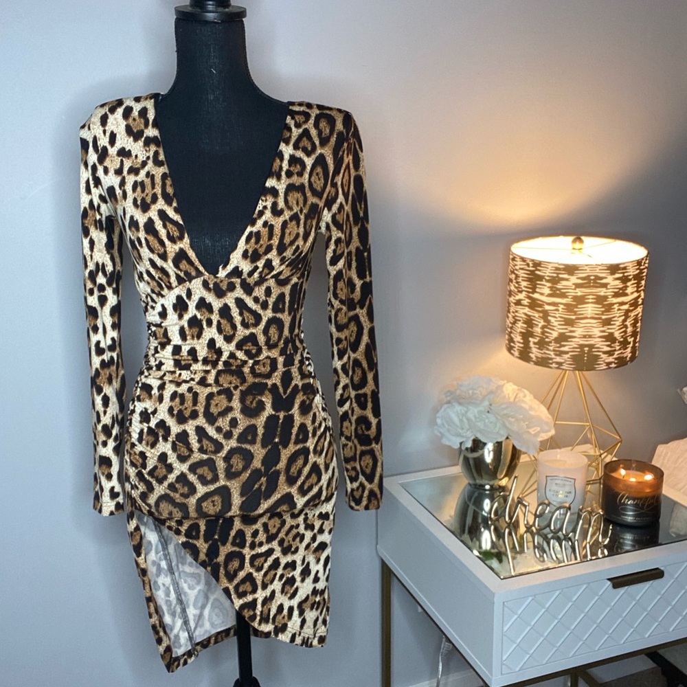 Cheetah Print V Neck Mini Dress